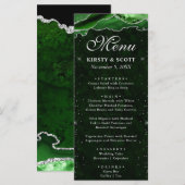 Menu Mariage Vert et Argent Faux Paillettes d'Agate (Devant / Derrière)
