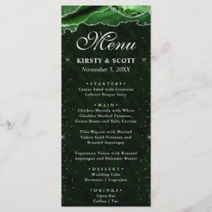 Menu Mariage Vert et Argent Faux Paillettes d'Agate