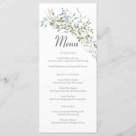 Menu Mariage vert Fleur sauvage bleu printemps (Devant)