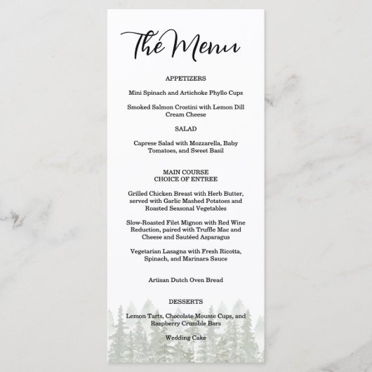 Menu Mariage Vert Forêt Rustique (Devant)