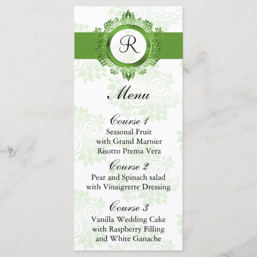 menu mariage vert monogramme (Devant)