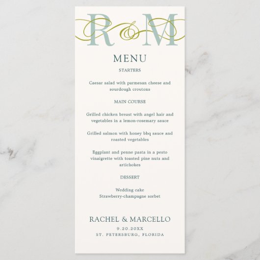 Menu Mariage vert Monogramme Ampersand Sage (Devant)