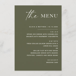 Menu Mariage Vert Olive Assourdi Moderne Minimaliste