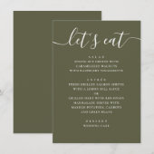 Menu Mariage Vert Olive Assourdi. Réception Moderne de  (Devant / Derrière)