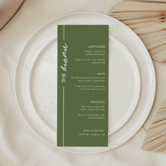 Menu Mariage vert olive moderne
