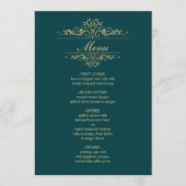 Menu mariage vert pétrole élégant cadre doré (Devant)