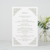 Menu Mariage Vert Sage Floral Simple Delicy (Debout devant)
