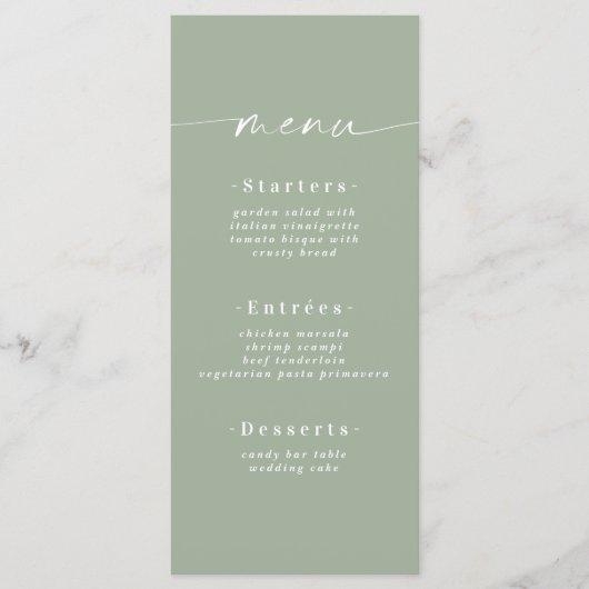 Menu Mariage vert simple couleur solide clair feui (Devant)