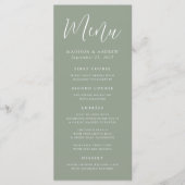 Menu Mariage vert simple Sage Script (Devant)