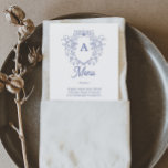Menu Mariage Victorien bleu<br><div class="desc">Ce design présente une crête de chinoiserie victorienne en porcelaine bleue ainsi qu'une belle combinaison de polices élégantes et classiques. Voir la collection entière pour plus d'articles correspondants !</div>