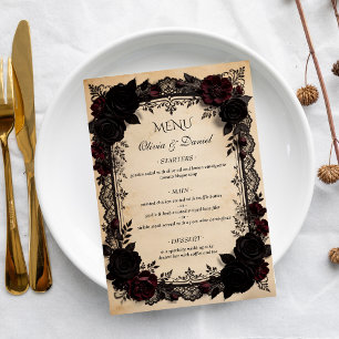 Menu Mariage victorien en dentelle noire de luxe Dark R