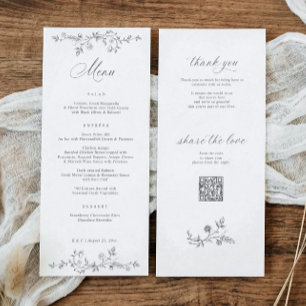 Menu Mariage Victorien Fleuris Gris à la Française