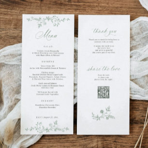 Menu Mariage victorien floral français vintage vert sau