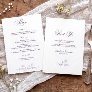 Menu Mariage victorien floral lavande violet vintage