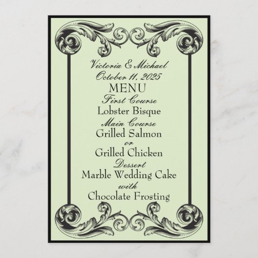 Menu Mariage victorien Sage Green (Devant)