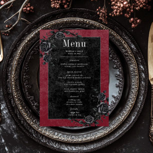 Menu Mariage vin noir gothique corbeau noir et roses no