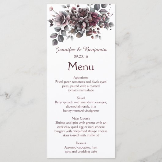 Menu Mariage Vin, Violet Poussiéreux, Sarcelle Foncé | (Devant)