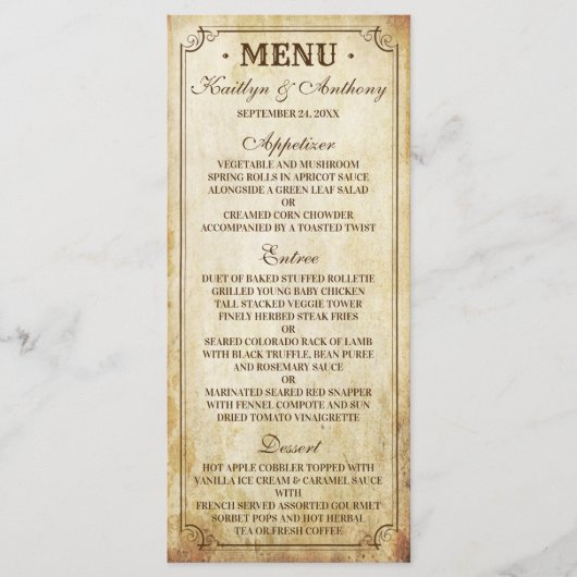 Menu Mariage Vintage (Devant)