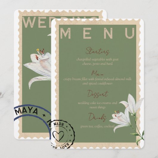 Menu Mariage vintage (Devant / Derrière)