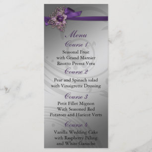 Menu Mariage vintage à broches de ruban FAUX violet