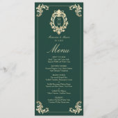 Menu Mariage Vintage Baroque Vert Émeraude (Devant)