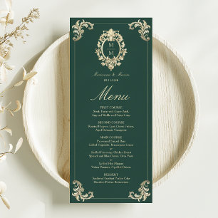 Menu Mariage Vintage Baroque Vert Émeraude