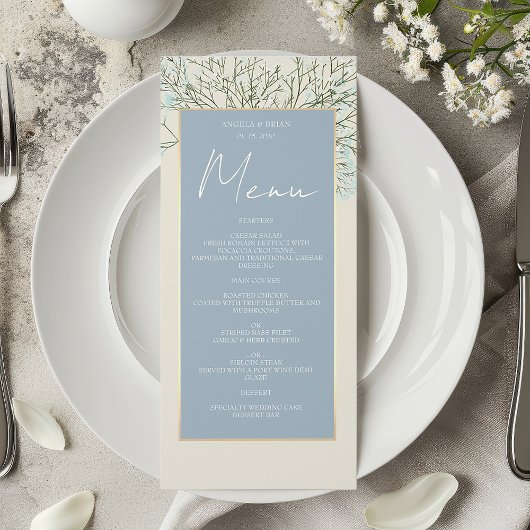 Menu Mariage Vintage Bleu Poussiéreux
