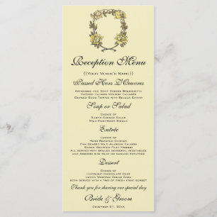 Menu Mariage Vintage, Couronne de Roses Jaunes Antiques