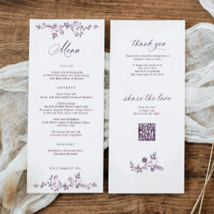Menu Mariage Vintage Floral Aubergine Foncé Violet