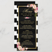 Menu mariage Vintage Floral Noir Blanc rayé (Devant / Derrière)