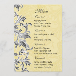 Menu Mariage Vintage jaune et gris