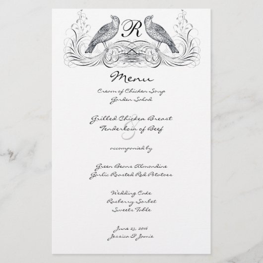 Menu Mariage vintage Lovebird (Devant)