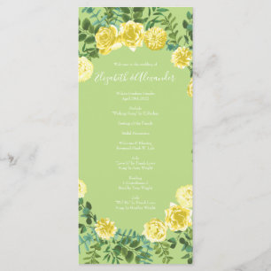 Menu Mariage Vintage Rose de printemps jaune et vert