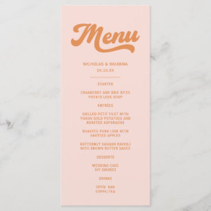 Menu Mariage Vintage Rose Orange Rétro 