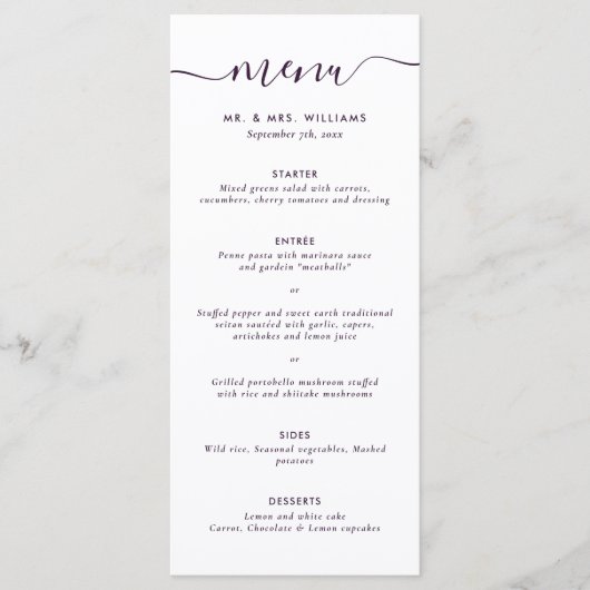 Menu Mariage violet moderne (Devant)