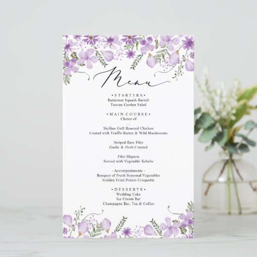 Menu Mariage violet moderne (Debout devant)