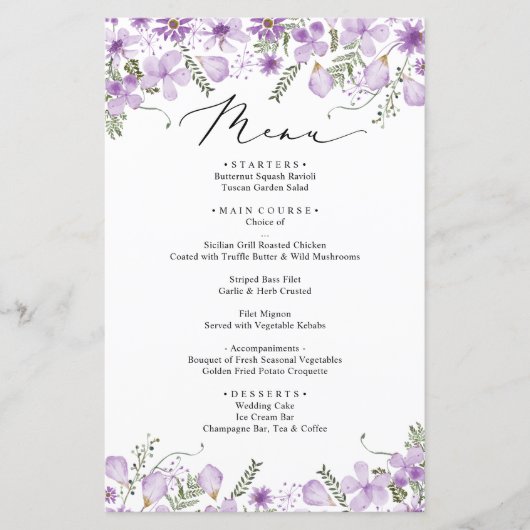 Menu Mariage violet moderne (Devant)