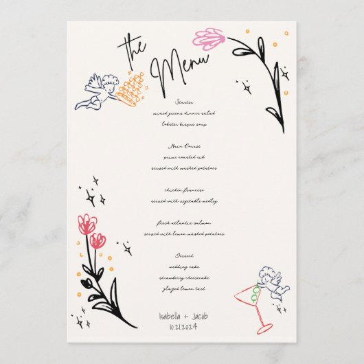 Menu Mariage Wavy Squiggle à main branché Wildfower (Devant)