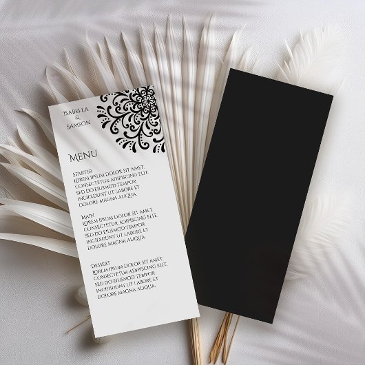 Menu Mariage Whimsical Black and White