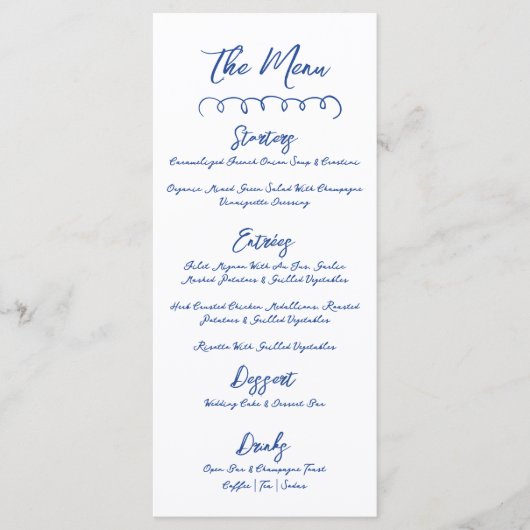 Menu Mariage Whimsical Bleu Simple (Devant)