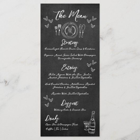 Menu Mariage Whimsical de tableau de bord dessiné à la  (Devant)