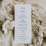 Menu Mariage Whimsical Doodle Blue<br><div class="desc">Dîner Whimsical Cadre Doodle,  menu mariage. Caractéristiques,  Typographie Bleue Française avec support motif rayé bleu clair.</div>