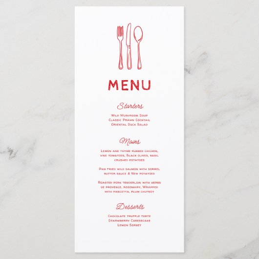 Menu Mariage Whimsical Doodle Cutlery (Devant)