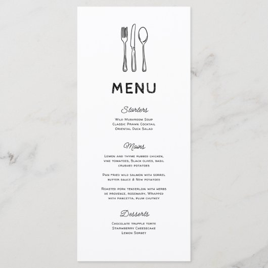 Menu Mariage Whimsical Doodle Cutlery (Devant)