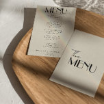 Menu Mariage Whimsical moderne français funky rétro<br><div class="desc">Un menu de dîner mariage moderne et coloré rétro et moderne. Ce qui présente un design modèle chic de boho vintage crémeux arrière - plan et de typographie rose et menu écrit à la main en noir. Parfait et assorti à toute la suite.</div>