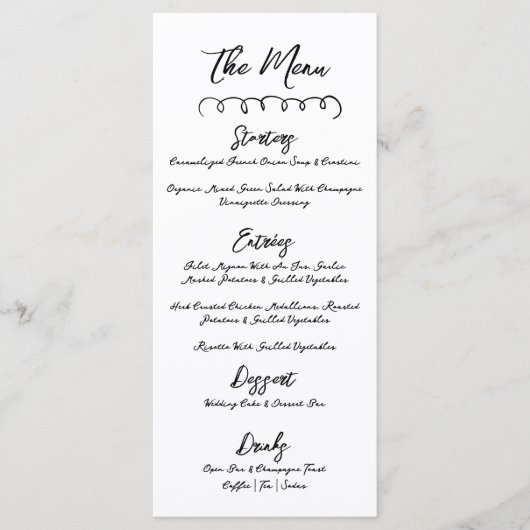 Menu Mariage Whimsical noir simple (Devant)