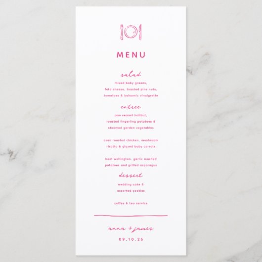 Menu Mariage Whimsical Pink Doodle (Devant)