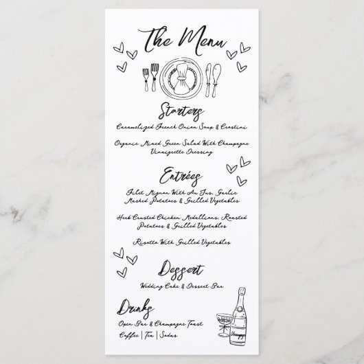 Menu Mariage Whimsical Quirky Draw à la main (Devant)