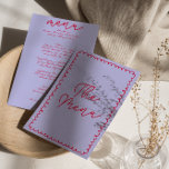 Menu Mariage Whimsical Rétro Colorful manuscrit<br><div class="desc">Un menu unique à la menthe verte rétro,  un menu à la main et mariage. Ce qui présente le design modèle chic de boho vintage perwnkle arrière - plan et rouge magenta écrit à la main mise en page du texte. Parfait et assorti à toute la suite.</div>