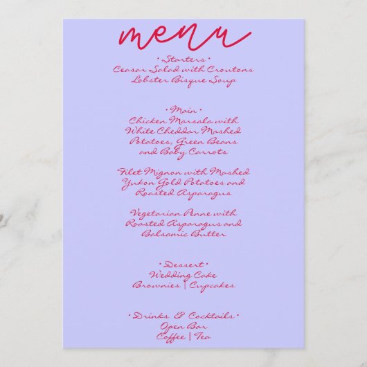Menu Mariage Whimsical Rétro Colorful manuscrit (Devant)